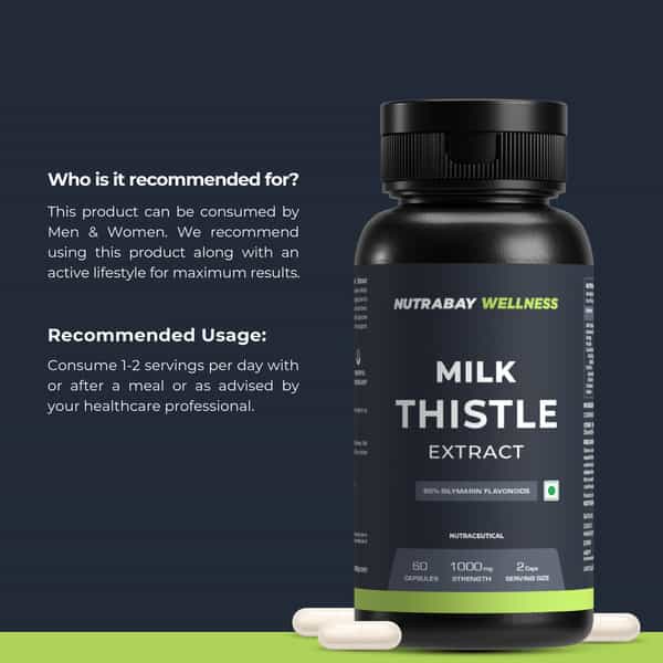 Nutrabay Wellness Milk Thistle Extract (80% Silymarin Marianum) 1000Mg 60 Veg Capsules