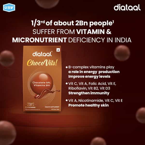 Diataal Chocovits Chocolate Multivitamins Tasty + Healthy Vitamins 30 Chewable Tablets
