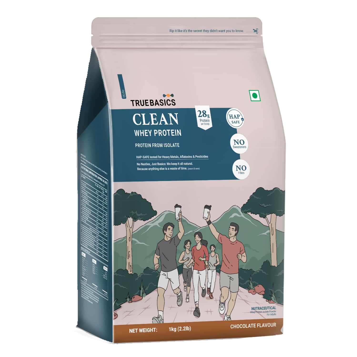Truebasics Clean Whey 100% Protein Isolate Powder (chocolate 1kg) | 28g Protein