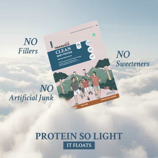 Truebasics Clean Whey 100% Protein Isolate Powder (Chocolate 1Kg) | 28G Protein