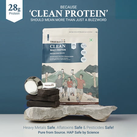 Truebasics Clean Whey 100% Protein Isolate Powder (Chocolate 1kg) | 28g Protein