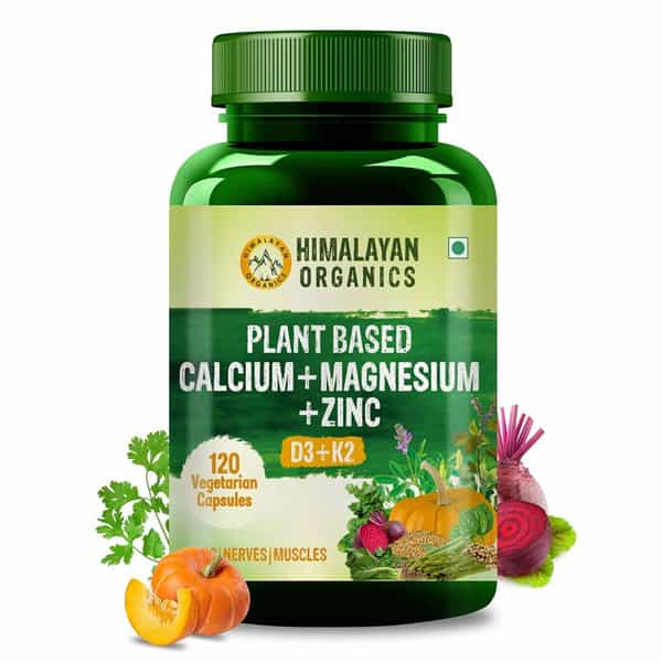 Himalayan Organics Plant Based Calcium Magnesium Zinc D3 & K2 | Whole Food & Natural- 120 Capsules
