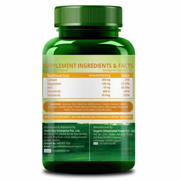 Himalayan Organics Plant Based Calcium Magnesium Zinc D3 & K2 | Whole Food & Natural- 120 Capsules