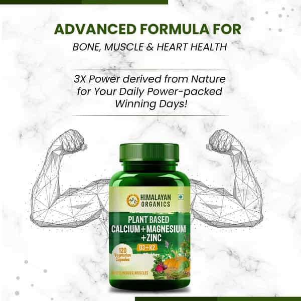 Himalayan Organics Plant Based Calcium Magnesium Zinc D3 & K2 | Whole Food & Natural- 120 Capsules