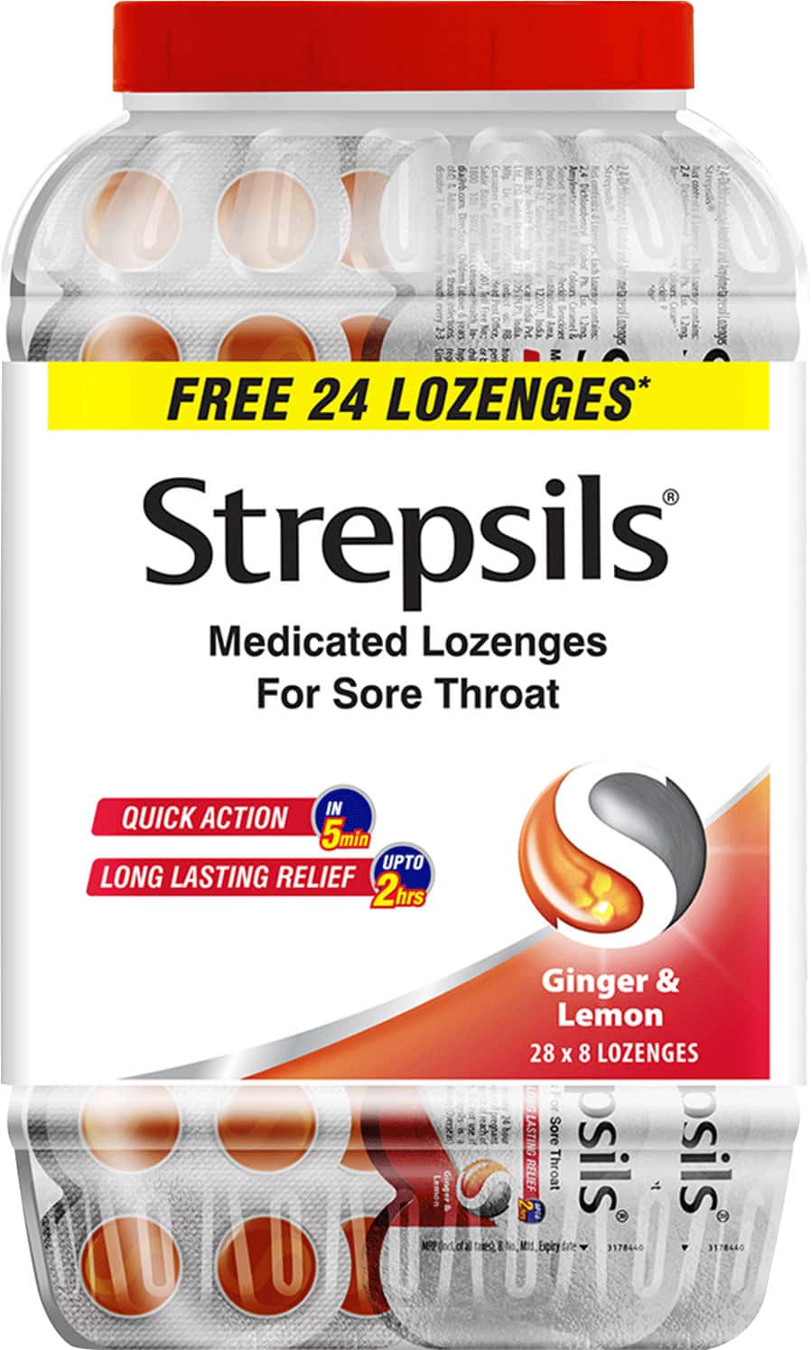 Strepsils Blister Ginger & Lemon 200+24 Units | Fights Bacterial Infection | For Cough & Cold