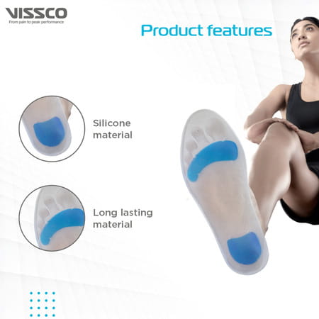 Vissco Silicone Insoles For Relieving Foot Pain Shock Absorber & For Sports - Small (Grey)
