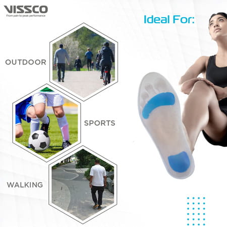 Vissco Silicone Insoles For Relieving Foot Pain Shock Absorber & For Sports - Small (Grey)