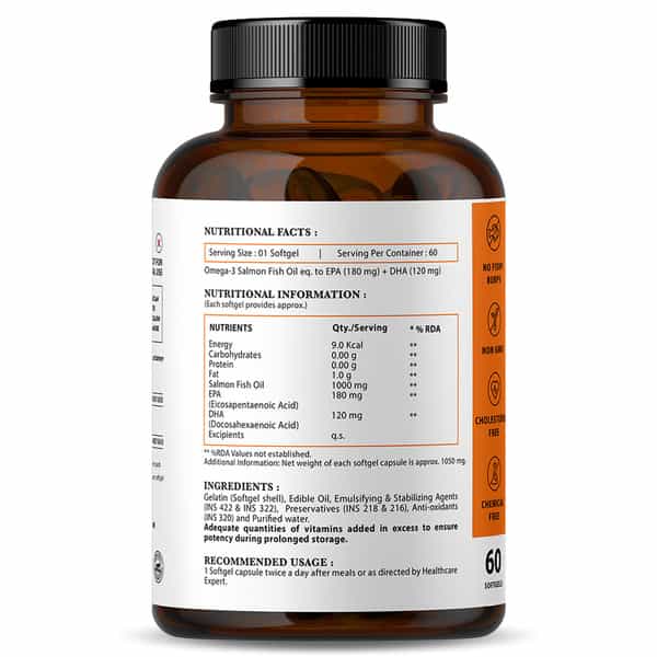Nirvasa Salmon Fish Oil Softgel Capsule | For Healthy Heart | Brain And Eyes( 60 Softgel Capsules)