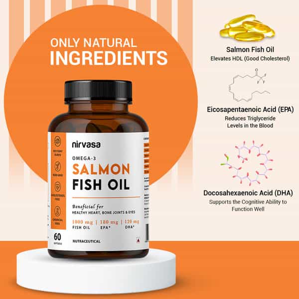 Nirvasa Salmon Fish Oil Softgel Capsule | For Healthy Heart | Brain And Eyes( 60 Softgel Capsules)