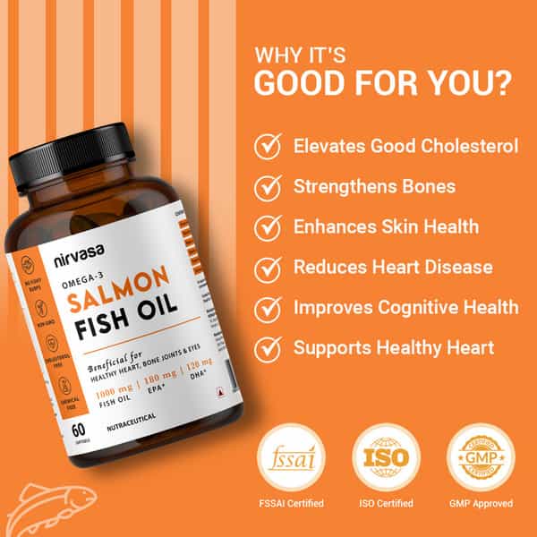 Nirvasa Salmon Fish Oil Softgel Capsule | For Healthy Heart | Brain And Eyes( 60 Softgel Capsules)