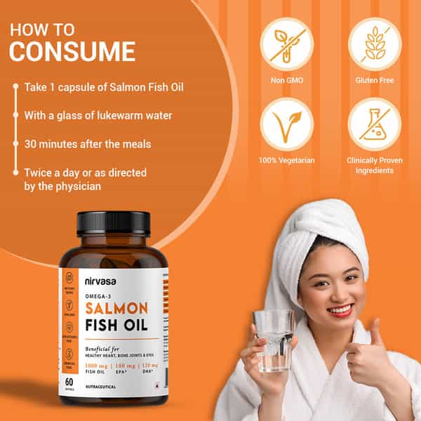 Nirvasa Salmon Fish Oil Softgel Capsule | For Healthy Heart | Brain And Eyes( 60 Softgel Capsules)
