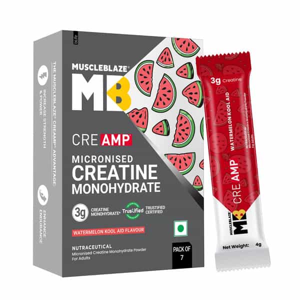 Muscleblaze Micronised Creatine Monohydrate Creamp Powder | Watermelon Kool Aid | 7 Sachet (4G Each)