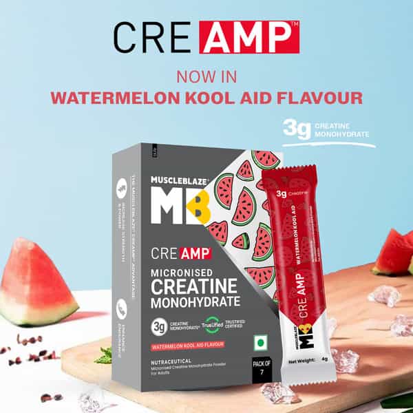 Muscleblaze Micronised Creatine Monohydrate Creamp Powder | Watermelon Kool Aid | 7 Sachet (4G Each)