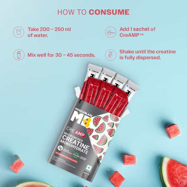 Muscleblaze Micronised Creatine Monohydrate Creamp Powder | Watermelon Kool Aid | 7 Sachet (4G Each)