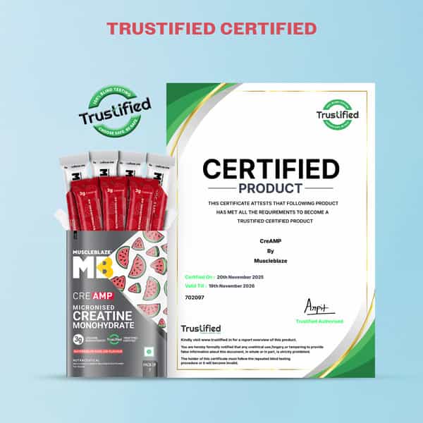 Muscleblaze Micronised Creatine Monohydrate Creamp Powder | Watermelon Kool Aid | 7 Sachet (4G Each)
