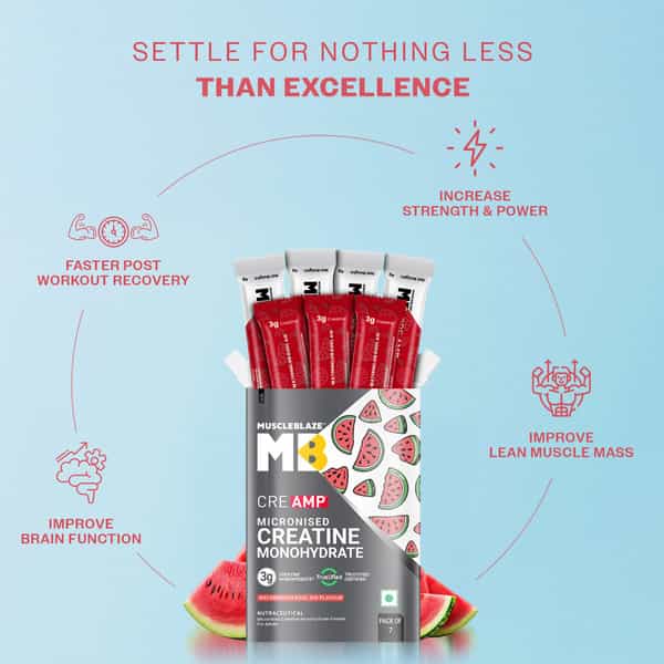 Muscleblaze Micronised Creatine Monohydrate Creamp Powder | Watermelon Kool Aid | 7 Sachet (4G Each)