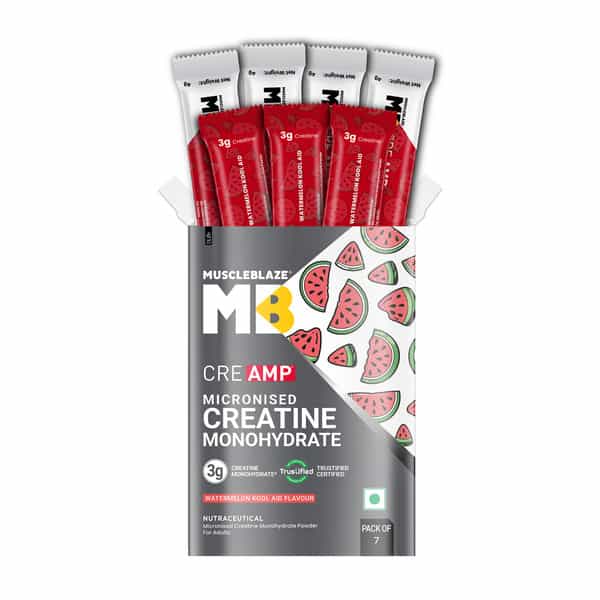 Muscleblaze Micronised Creatine Monohydrate Creamp Powder | Watermelon Kool Aid | 7 Sachet (4G Each)