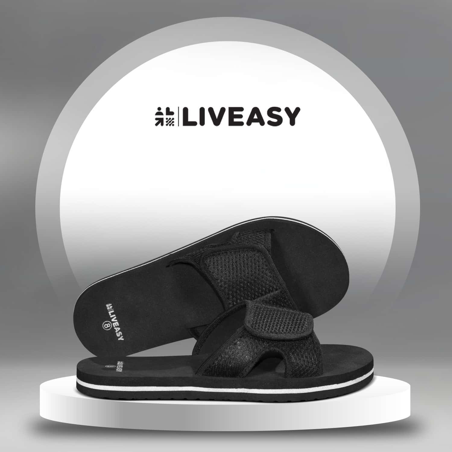 Liveasy Essentials Men'S Diabetic & Orthopedic Velcro Slippers - Black - Size Uk 7