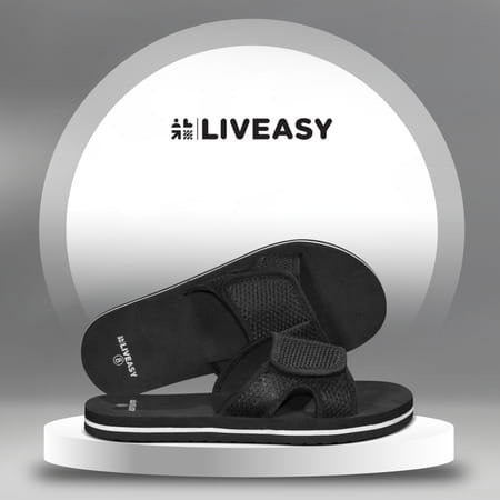 Liveasy Essentials Men'S Diabetic & Orthopedic Velcro Slippers - Black - Size Uk 7