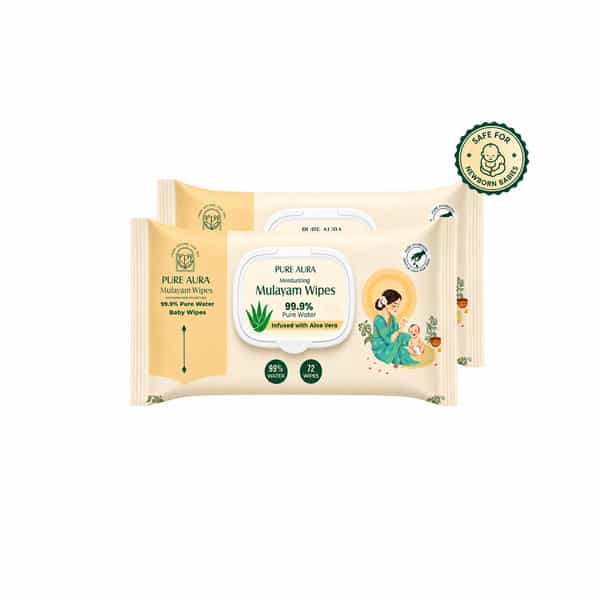 Pure Aura Baby Wipes - Doctor Recommended Pure Water Wipes With Aloe Vera 72 Pulls Pack Of 2