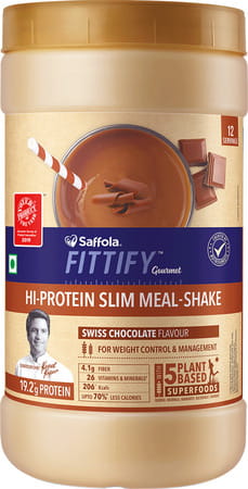 Saffola Fittify Hi Protein Slim Meal-shake Swiss Chocolate 420 Gm (12 Servings)