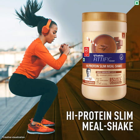 Saffola Fittify Hi Protein Slim Meal-Shake Swiss Chocolate 420 Gm (12 Servings)