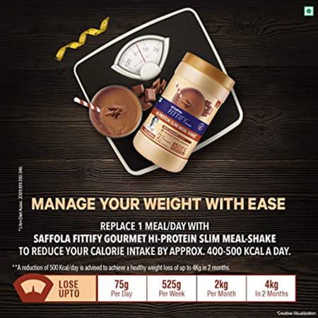 Saffola Fittify Hi Protein Slim Meal-Shake Swiss Chocolate 420 Gm (12 Servings)