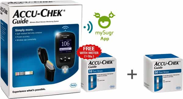 Accu-Chek Guide Meter (Bluetoooth) With 10 Strips + Accu-Chek Guide 50 Strips