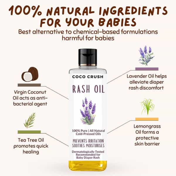 Coco Crush Rash Oil For Babies - Diaper & Nappy Rash Relief | Organic | Prevents Irritation - 50Ml