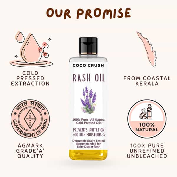 Coco Crush Rash Oil For Babies - Diaper & Nappy Rash Relief | Organic | Prevents Irritation - 50Ml