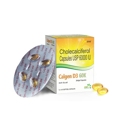 Genone Calgen D3 60k Vitamin D3 For Boosting Immunity | Healthy Bones And Strong Muscles (20 Caps)