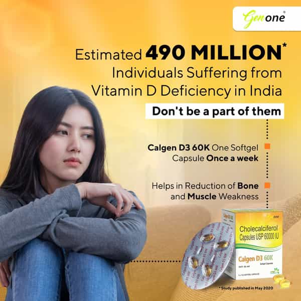 Genone Calgen D3 60K Vitamin D3 For Boosting Immunity | Healthy Bones And Strong Muscles (20 Caps)