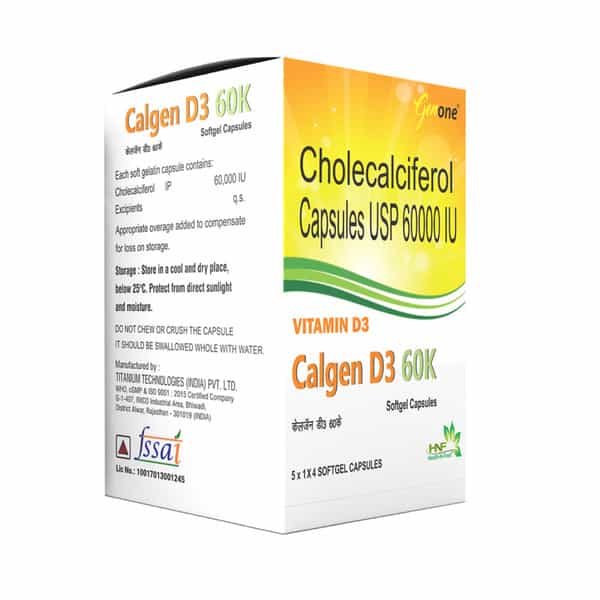 Genone Calgen D3 60K Vitamin D3 For Boosting Immunity | Healthy Bones And Strong Muscles (20 Caps)