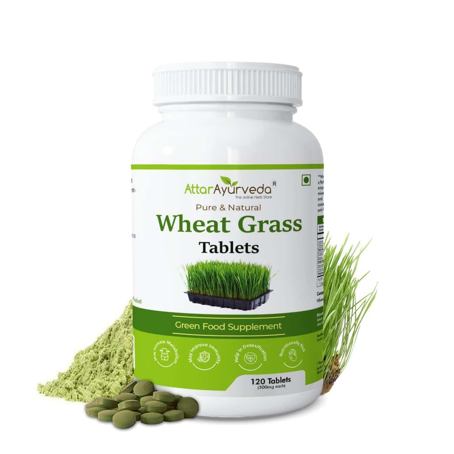 Attar Ayurveda Wheat Grass Tablets (120 Tablets | 500mg)