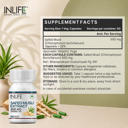 Inlife Safed Musli Extract 500Mg (60 Vegetarian Capsules)