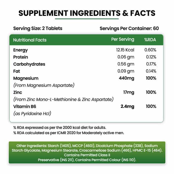 Vlado's Himalayan Organics Zma (Zinc | Magnesium Aspartate) Sports Recovery Supplement | Veg -120N