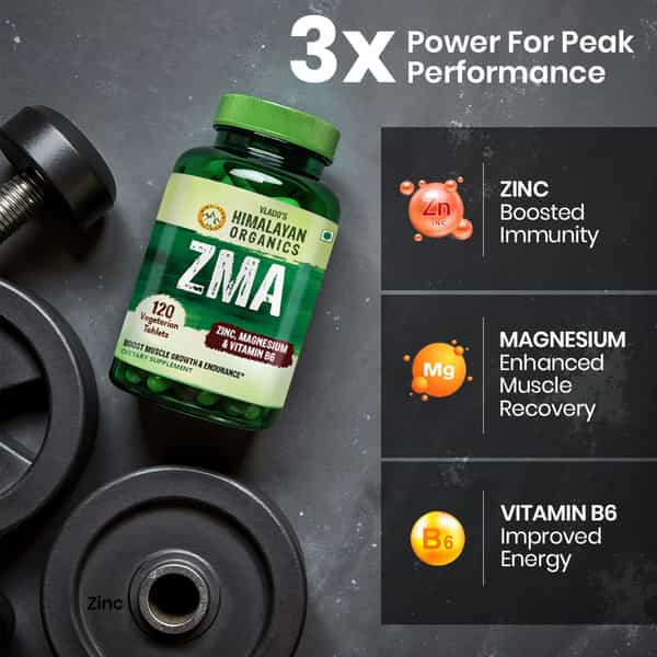 Vlado's Himalayan Organics Zma (Zinc | Magnesium Aspartate) Sports Recovery Supplement | Veg -120N