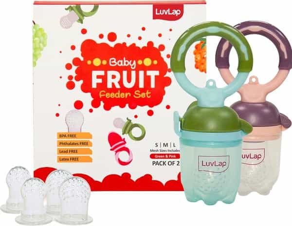 Luvlap Baby Food And Fruit Feeder Twin Pack With Three Feeder Sack Sizes Bpa Free Green & Pink