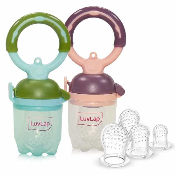 Luvlap Baby Food And Fruit Feeder Twin Pack With Three Feeder Sack Sizes Bpa Free Green & Pink