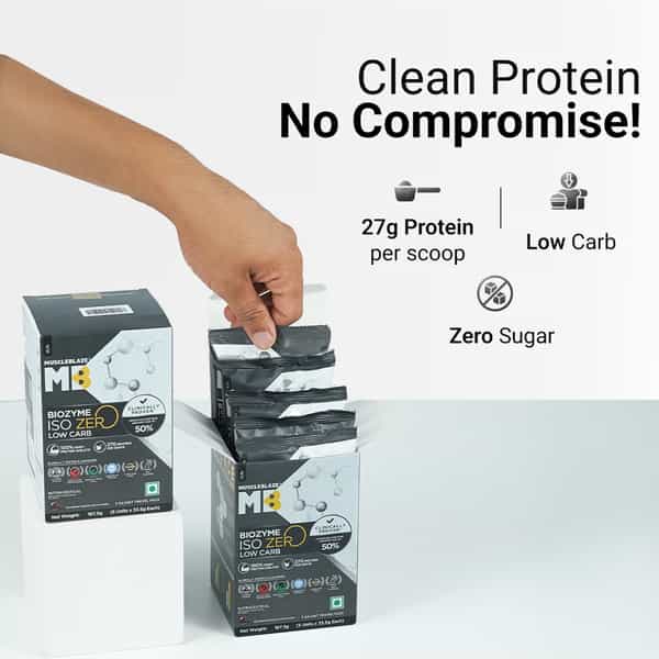 Muscleblaze Biozyme Iso-Zero (Ice Cream Choco | 5X33.5g) | Low Carb | 5 Sachets