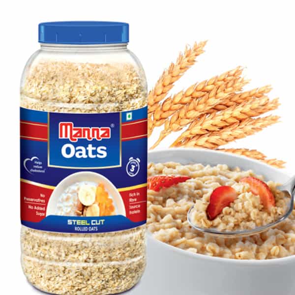 Manna Oats - Jar 1Kg Box | Steel Cut Rolled Oats -Rich In Fibre & Protein