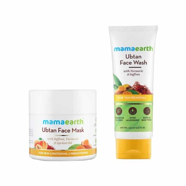 Mamaearth Skin Lightening & Brightening Combo Turmeric & Saffron Ubtan Facemask 100Ml+Facewash-100Ml