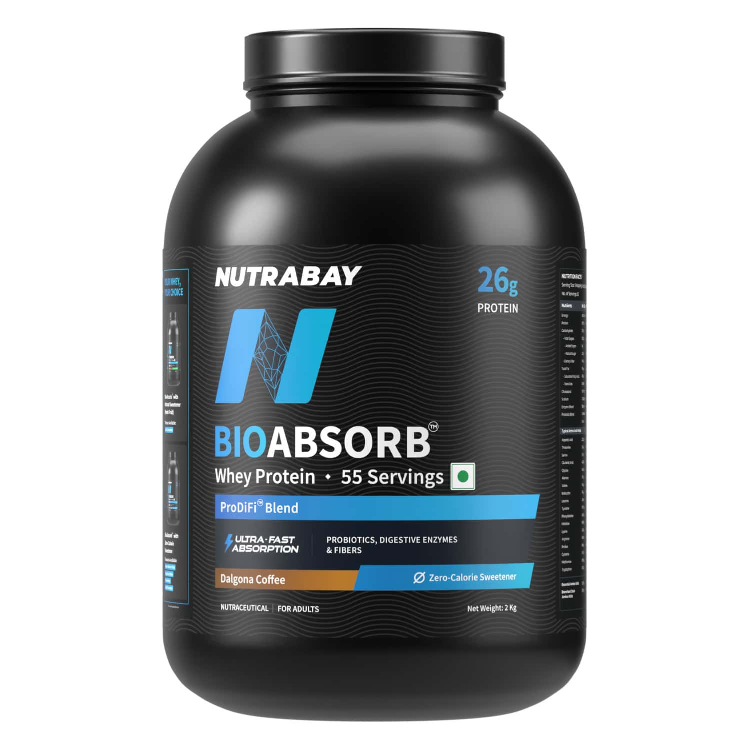 Nutrabay Bioabsorb Whey Protein Powder | Prodifi Blend | 26g Per Scoop | Dalgona Coffee - 2kg