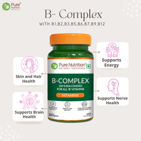 Pure Nutrition Vitamin B-Complex Tablets - 100% Rda For B Vitamins - 60 Veg Capsules