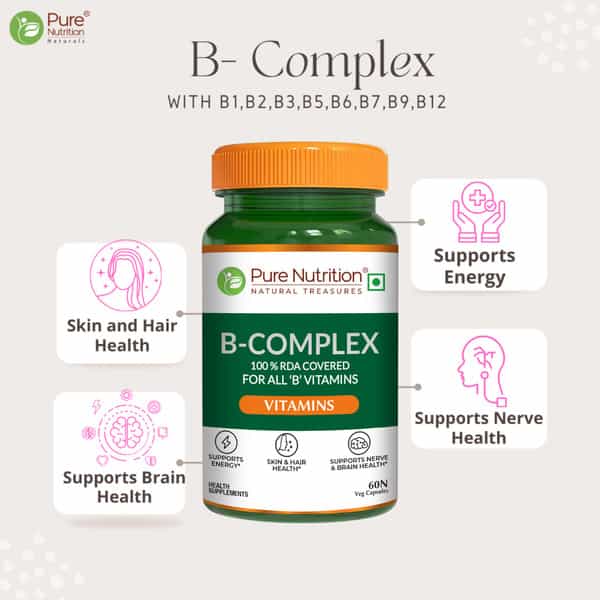 Pure Nutrition Vitamin B-Complex Tablets - 100% Rda For B Vitamins - 60 Veg Capsules