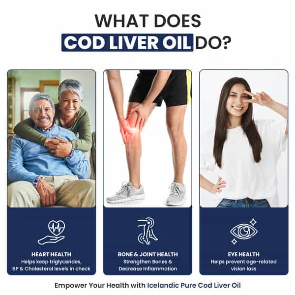 Naturyz Icelandic Cod Liver Fish Oil Capsules With Natural Omega 3 & Vitamins (A & D) (100 Softgels)