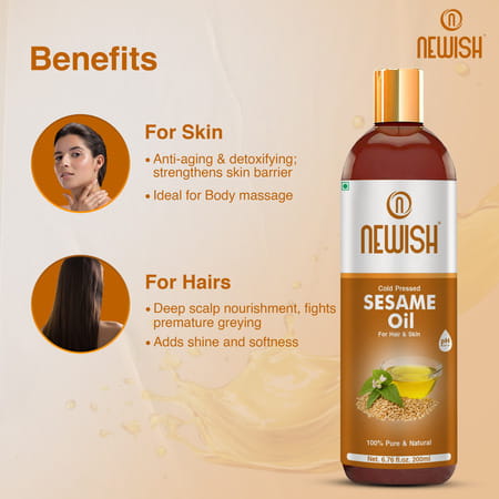 Newish Cold Pressed Sesame Oil For Hair Skin And Massage (Til Ka Tel / Til Oil) 200Ml