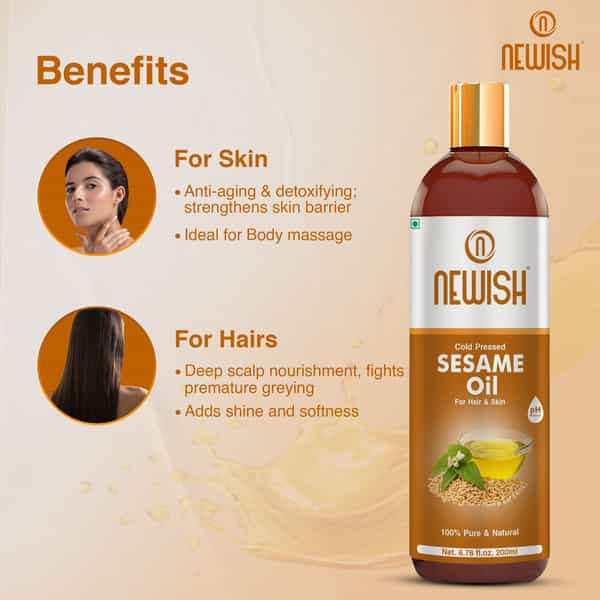Newish Cold Pressed Sesame Oil For Hair Skin And Massage (Til Ka Tel / Til Oil) 200Ml