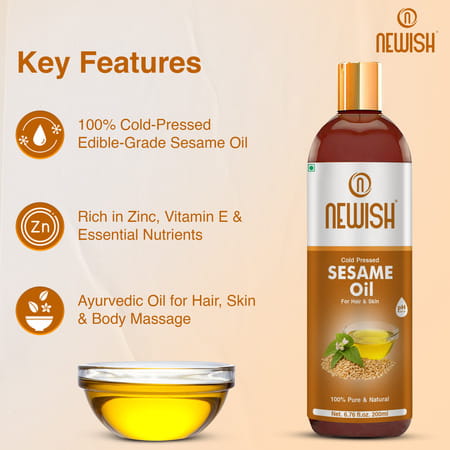 Newish Cold Pressed Sesame Oil For Hair Skin And Massage (Til Ka Tel / Til Oil) 200Ml