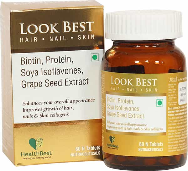 Healthbest Lookbest Hair Nail & Skin (Hns) Multivitamin Tablets|Biotin|Isoflavones|60 Tablets